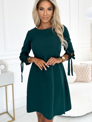 Елегантна рокля с връзки в зелен цвят 195-11