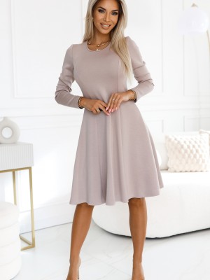 Ежедневна разкроена рокля в бежов цвят 567-1