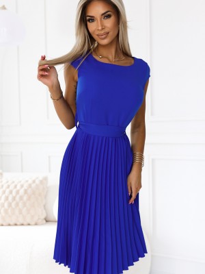 Елегантна миди рокля с къс ръкав в турско синьо 311-16