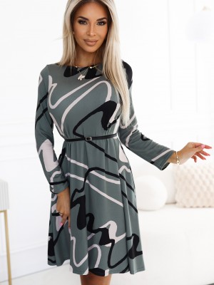 Ежедневна рокля с колан в зелен цвят 576-1