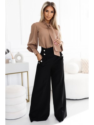 Елегантен широк панталон в черен цвят 496-2