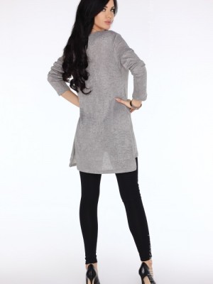 Дамска сива туника с цепка отстрани Bente
