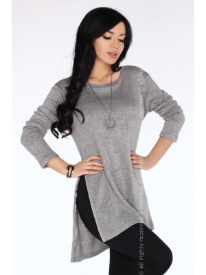 Дамска сива туника с цепка отстрани Bente