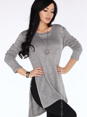 Дамска сива туника с цепка отстрани Bente