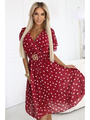 604-1 Нежна рокля на точки в червено