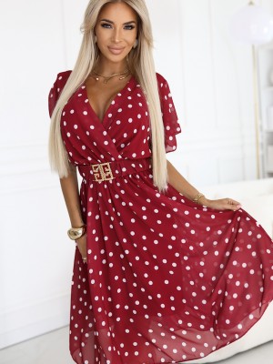 604-1 Нежна рокля на точки в червено