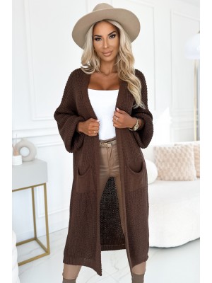 627-2 Дълга мека жилетка в кафяво