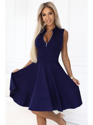 573-2 Разкроена тъмносиня рокля с цип