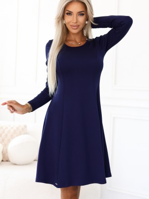 567-2 Ежедневна разкроена рокля в тъмносин цвят