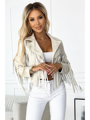 624-1 Ефектно яке с ресни в бежово