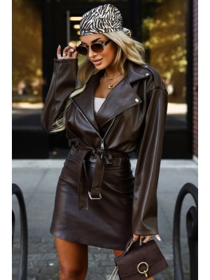 626-4 Късо яке в цвят тъмен шоколад