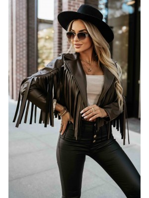 624-4 Ефектно яке с ресни в кафяво