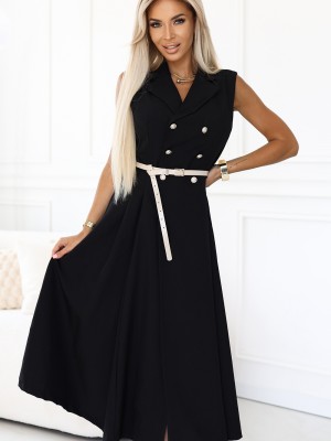 596-3 Елегантна миди рокля в черен цвят