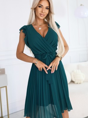 374-8 Нежна рокля от шифон в маслено зелен цвят