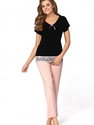 Дамска пижама Piama-Iris-Czarno-Pudrowo-Rowa-Czarno-Pudrowo-Rowy