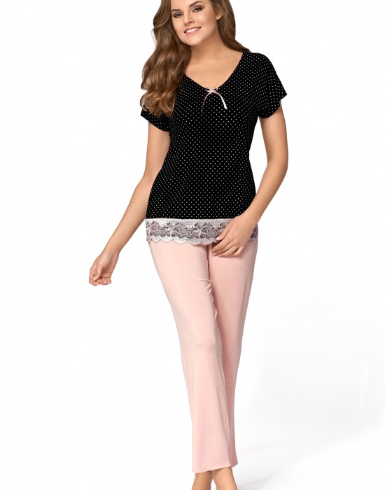 Дамска пижама Piama-Iris-Czarno-Pudrowo-Rowa-Czarno-Pudrowo-Rowy