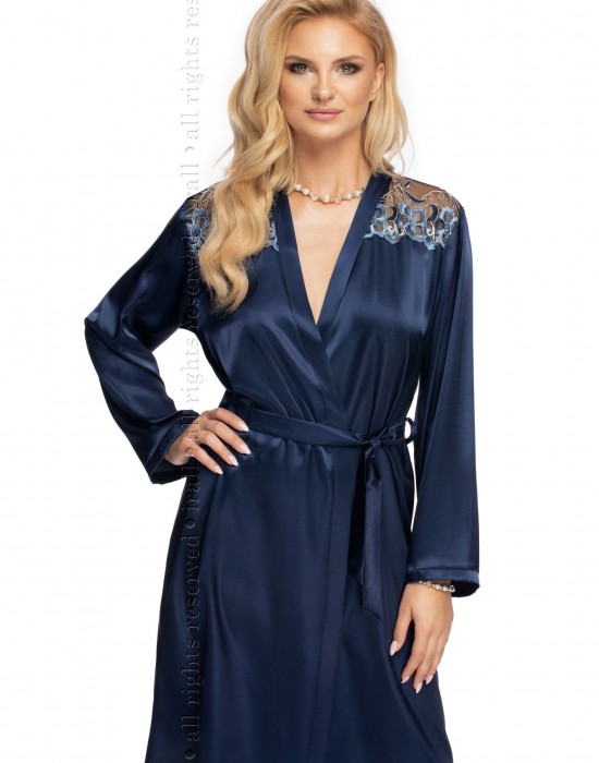 Луксозен секси халат Szlafrok-Elodie-Navy-Blue-Navy-Blue-Granatowy