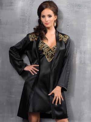 Луксозен секси халат Szlafrok-Luna-Czarno-Zoty