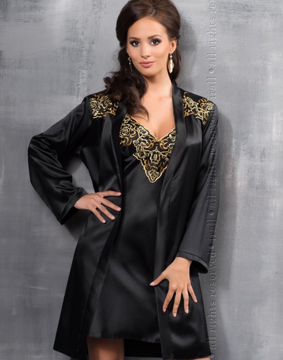 Луксозен секси халат Szlafrok-Luna-Czarno-Zoty
