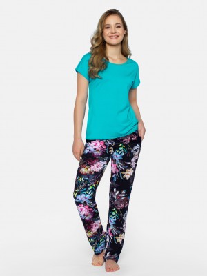 Дамска пижама Piama-Flora-Turkusowo-Granatowy