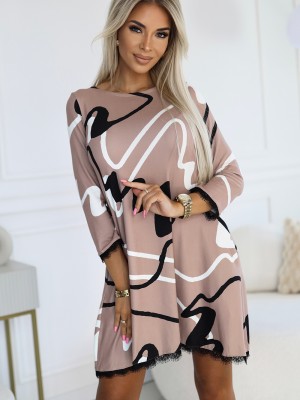 Красива трапецовидна рокля в бежово 577-1