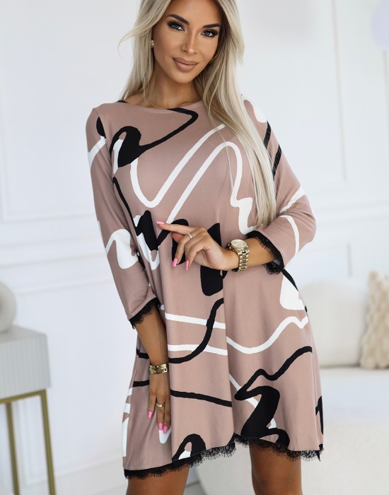 Красива трапецовидна рокля в бежово 577-1