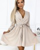 Елегантна рокля с дълъг ръкав в бежово 339-4
