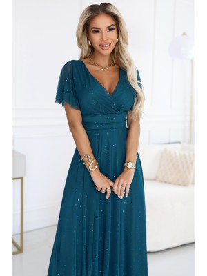 Дълга зелена рокля с брокат 635-1