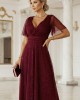 Дълга рокля с брокат в цвят бордо 635-5