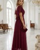 Дълга рокля с брокат в цвят бордо 635-5