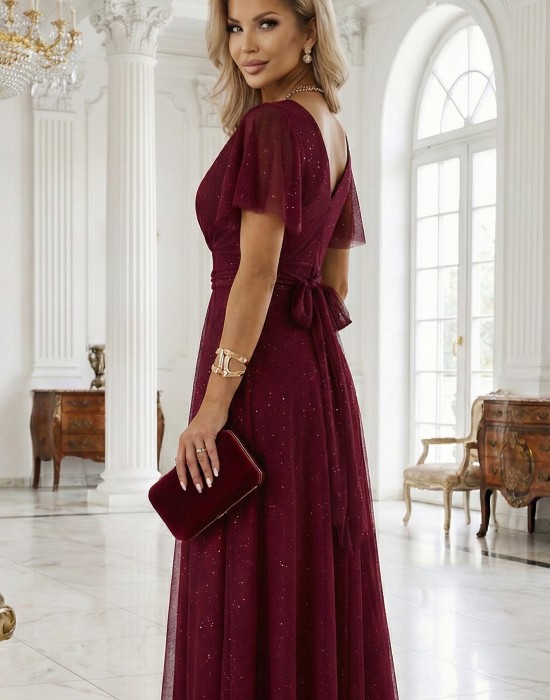 Дълга рокля с брокат в цвят бордо 635-5