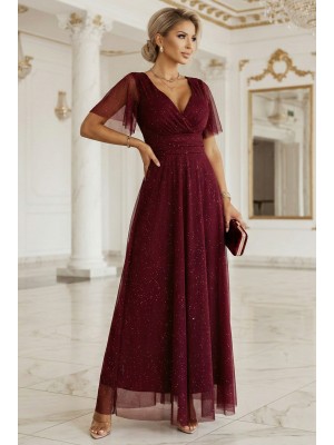 Дълга рокля с брокат в цвят бордо 635-5