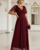 Дълга рокля с брокат в цвят бордо 635-5