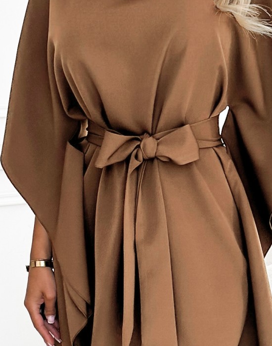 Широка рокля в кафяв цвят , модел 287-39.