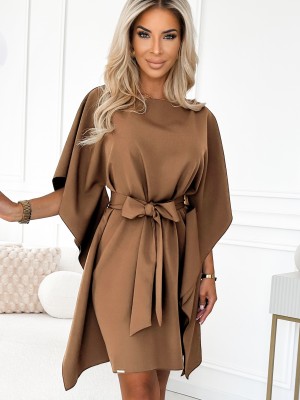 Широка рокля в кафяв цвят , модел 287-39.