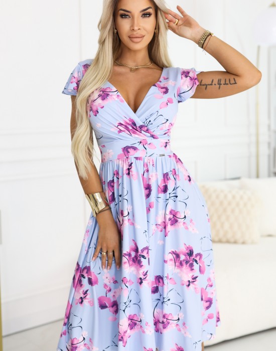 425-14 Елегантна рокля с цветен принт