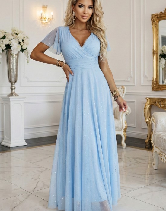 Дълга рокля с брокат в светло син цвят 635-6