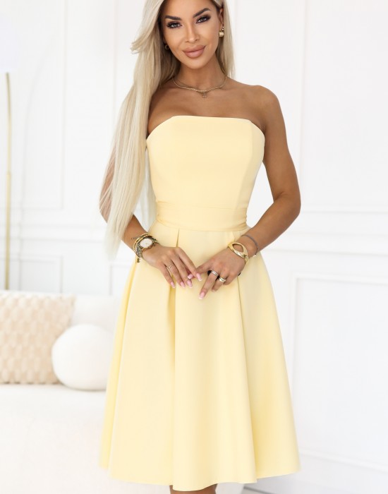 Елегантна рокля без презрамки в жълт цвят 641-3