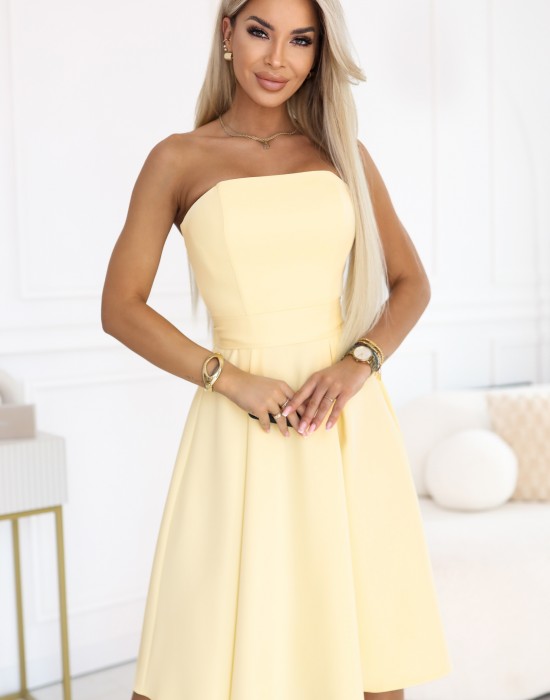 Елегантна рокля без презрамки в жълт цвят 641-3
