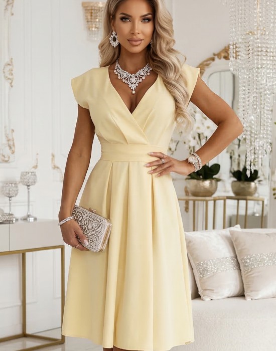 Разкроена миди рокля в жълт цвят, модел 348-13.