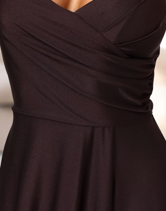 Дълга рокля с цепка в цвят шоколад 646-1