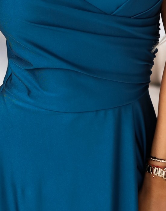 Дълга рокля с цепка в син цвят 646-2