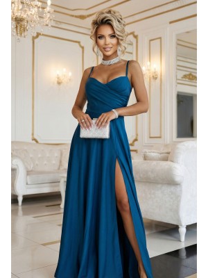 Дълга рокля с цепка в син цвят 646-2