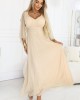  Дълга рокля с тюл в бежов цвят 655-4