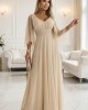  Дълга рокля с тюл в бежов цвят 655-4