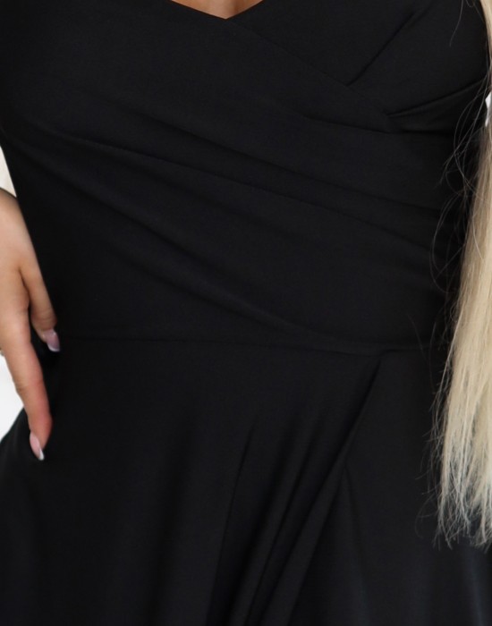 Дълга рокля с цепка в черен цвят 646-4