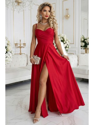 Дълга рокля с цепка в червен цвят 646-3