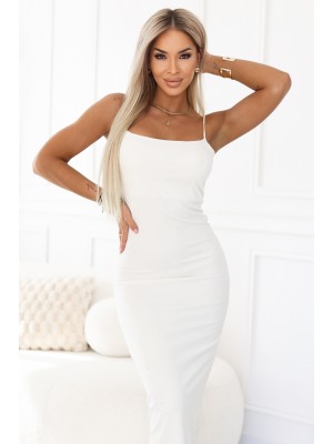 Вталена дълга рокля с презрамки 673-1