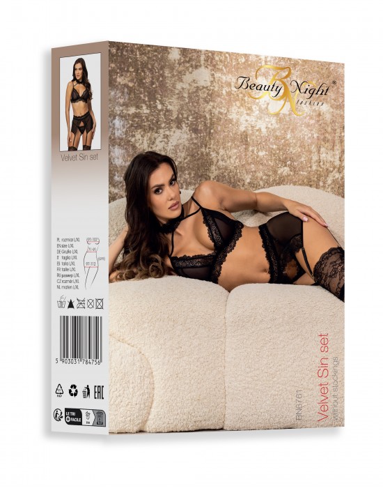Луксозно секси бельо в черно от три части Velvet Sin