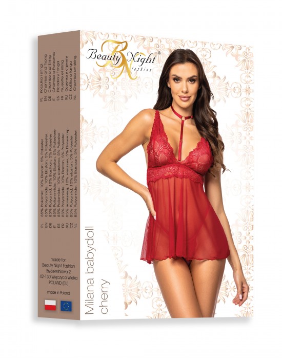 Еротична нощница с прашки в червено Milana 